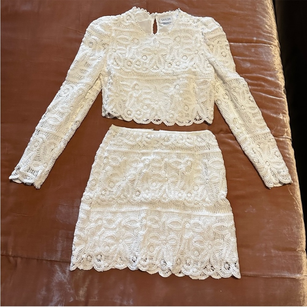 Saylor Bernie Cropped Crochet Lace Top & Mini Skirt - Picture 3 of 5
